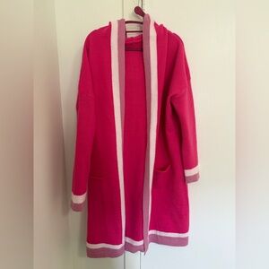 Pink Open Front Hooded Cardigan